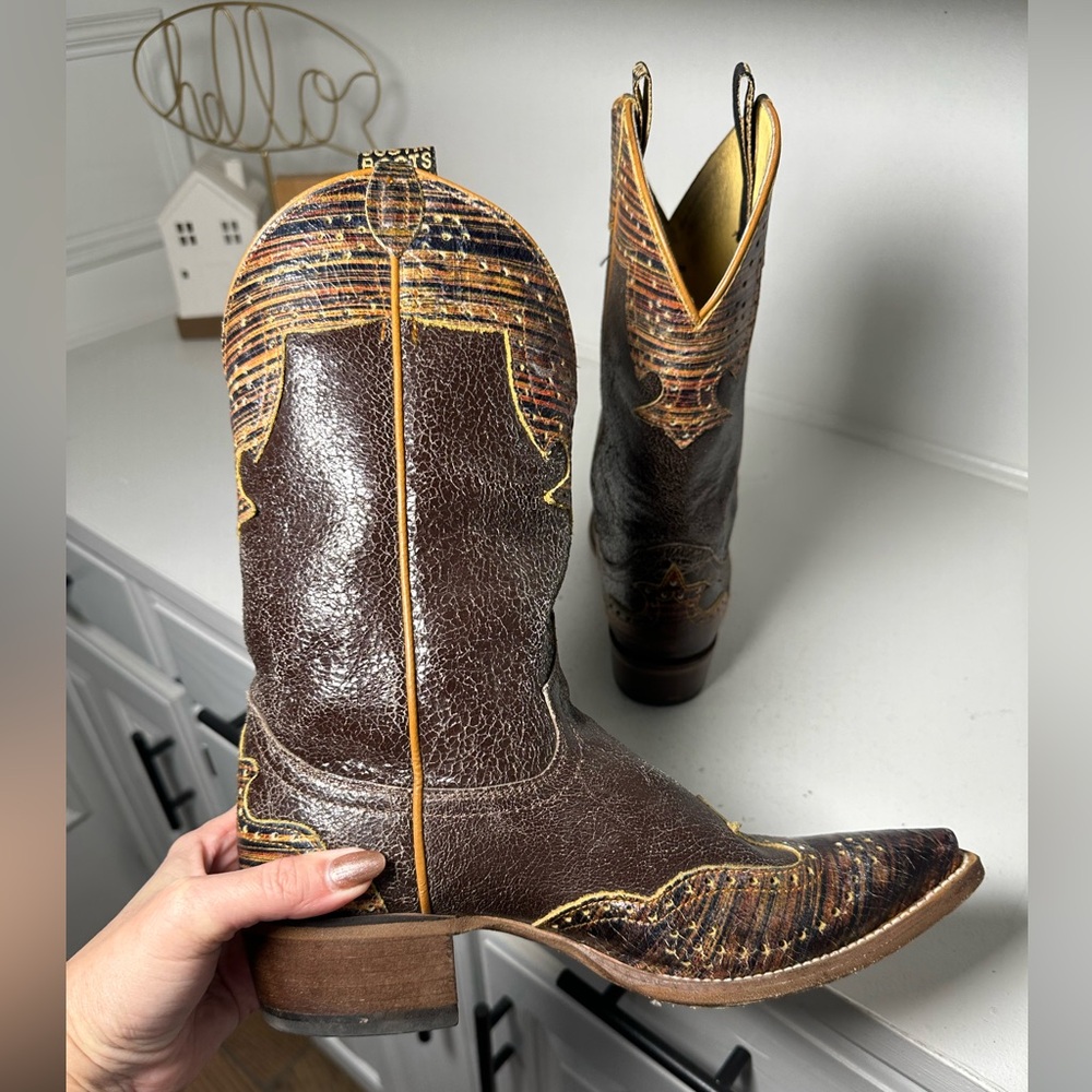 Justin Women’s 8.5B Exotic Print Cowboy Boots Brown Leather Western Cowgirl - Picture 7 of 9